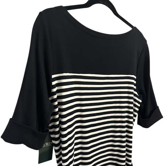 NWT Lauren Ralph Lauren Black White Striped Shirt Dress Rope Belt Size XL Preppy - Picture 7 of 11